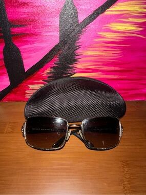 Versace Brown Gradient Rectangular Sunglasses with Gold Accents